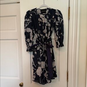 Cynthia Rowley Navy and White Floral Long Sleeve Dress